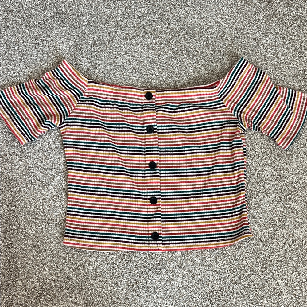 Gaze Multicolor Striped Off-Shoulder Crop Top